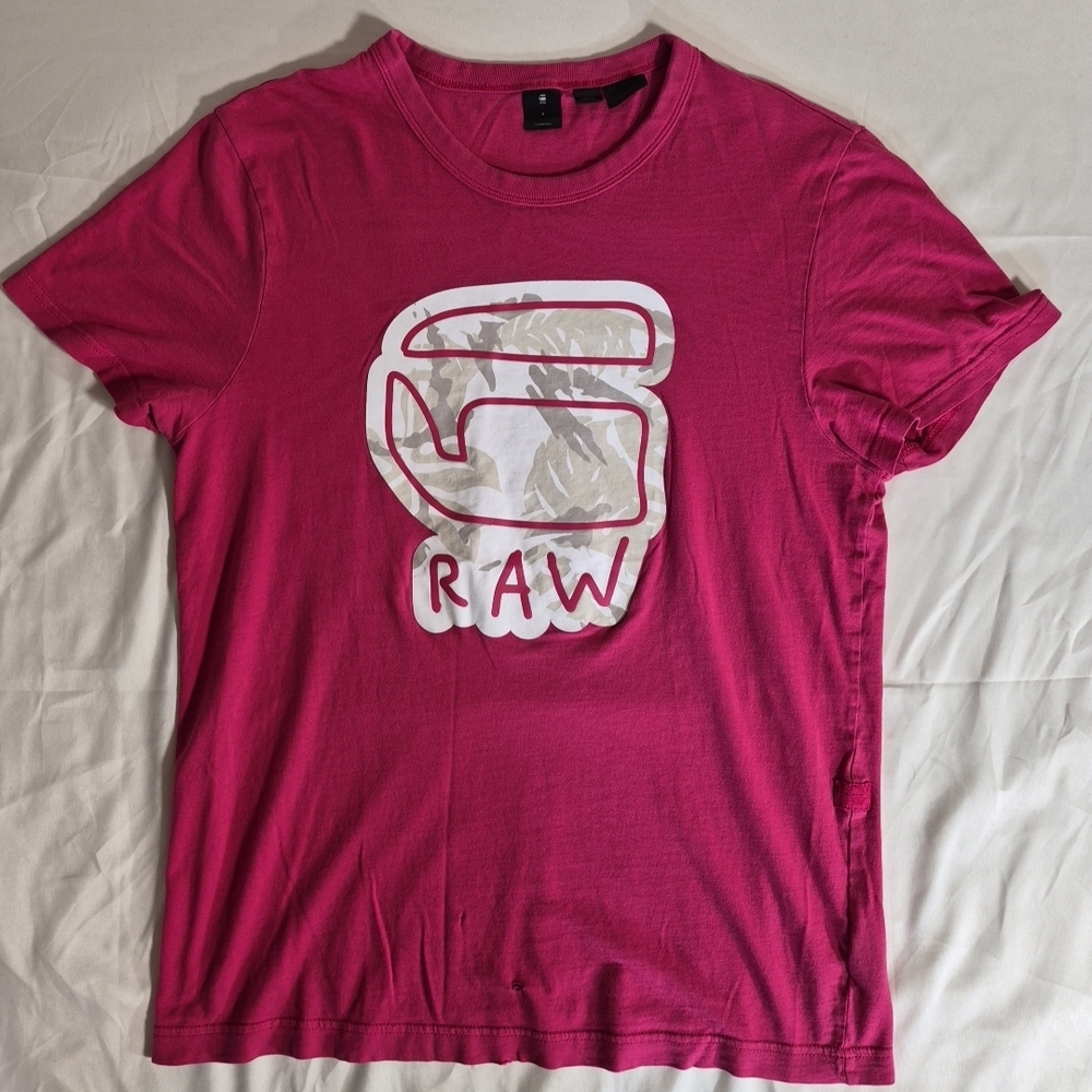 G-Star Raw Pink Graphic T Shirt Womens Medium Distressed Holes As Is